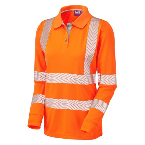 LEO WORKWEAR POLLYFIELD ISO 20471 Cl 3 Coolviz Plus Ladies Sleeved Polo Shirt