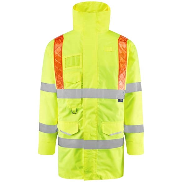 LEO WORKWEAR PUTFORD ISO 20471 Cl 3 Orange Brace Anorak